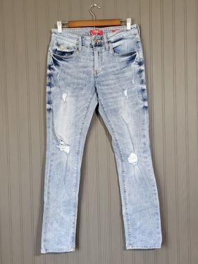 Guess Denim Jeans Medium Rise Skinny Scotch Fit Distressed Light Blue Mens 29x30